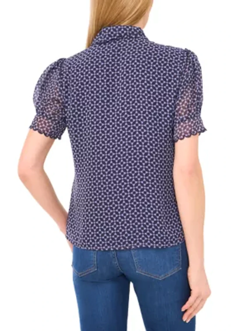 Women's Geo Print Button Front Blouse