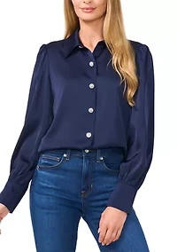 Women's Long Sleeve Bling Button Blouse