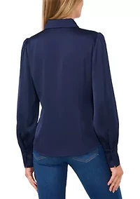 Women's Long Sleeve Bling Button Blouse