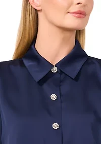Women's Long Sleeve Bling Button Blouse