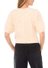 Women's Elbow Sleeve Bling Necklace Cable Cardigan