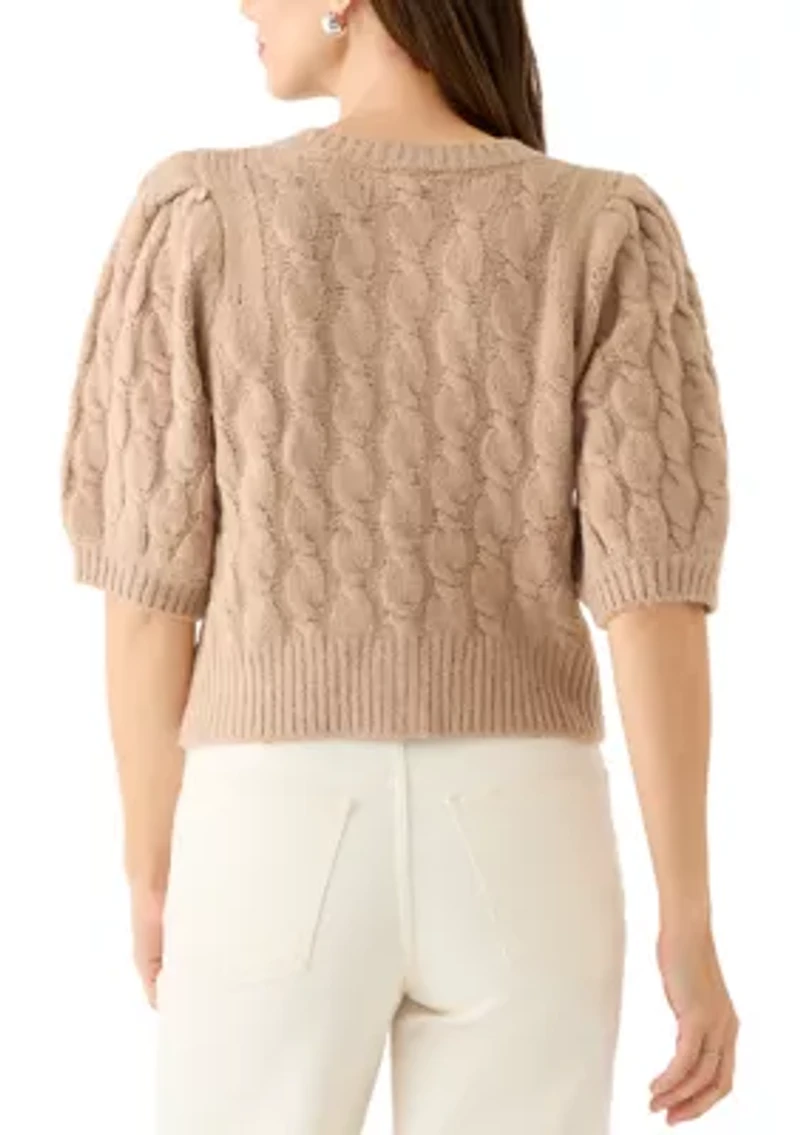 Women's Elbow Sleeve Bling Necklace Cable Cardigan