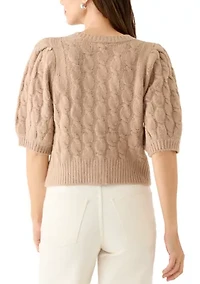 Women's Elbow Sleeve Bling Necklace Cable Cardigan