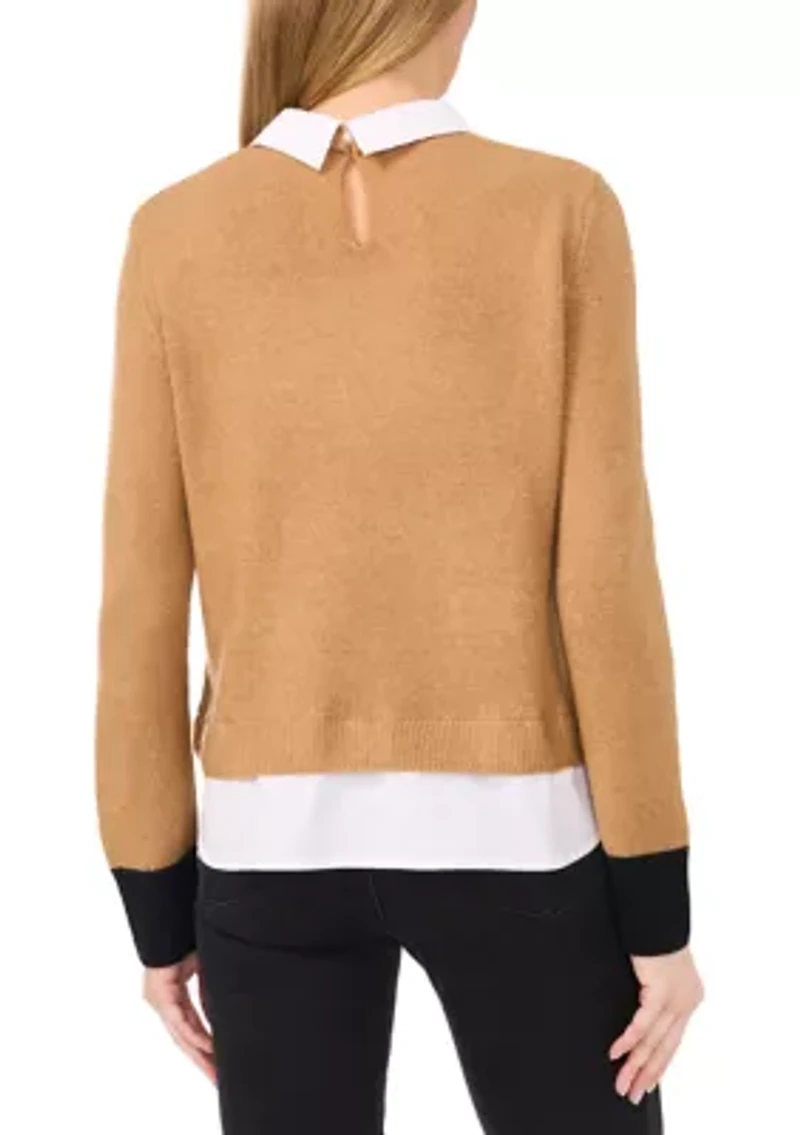 Women's Long Sleeve Tipped 2fer Sweater