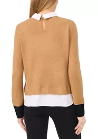 Women's Long Sleeve Tipped 2fer Sweater