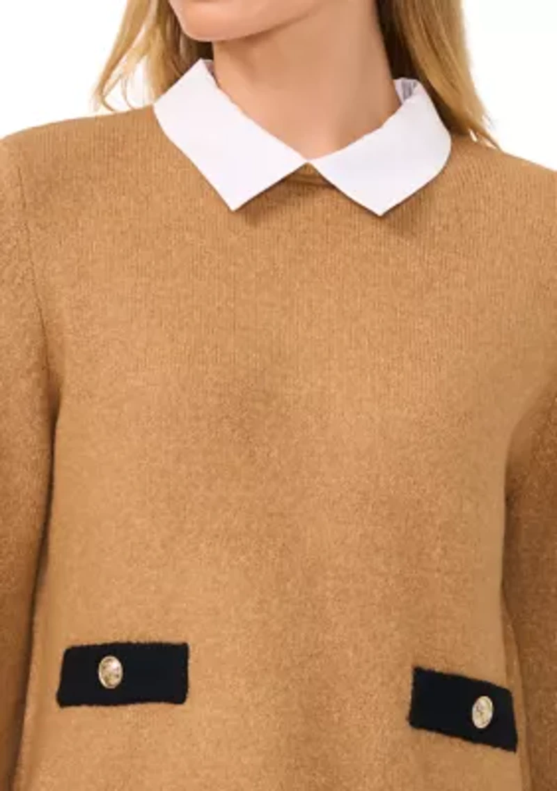 Women's Long Sleeve Tipped 2fer Sweater