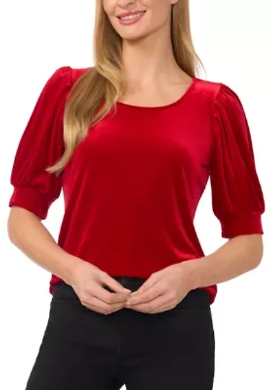 Women's Short Puff Sleeve Velvet Top