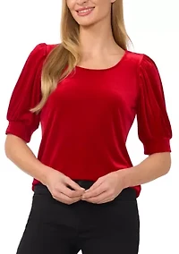 Women's Short Puff Sleeve Velvet Top