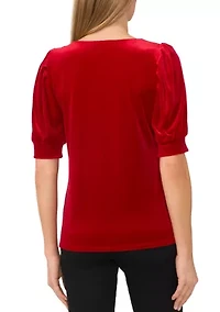 Women's Short Puff Sleeve Velvet Top