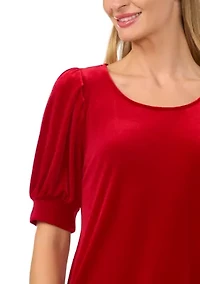 Women's Short Puff Sleeve Velvet Top