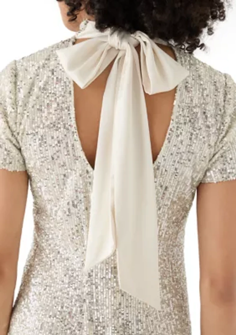 Women's Bow Back Sequin A-Line Dress