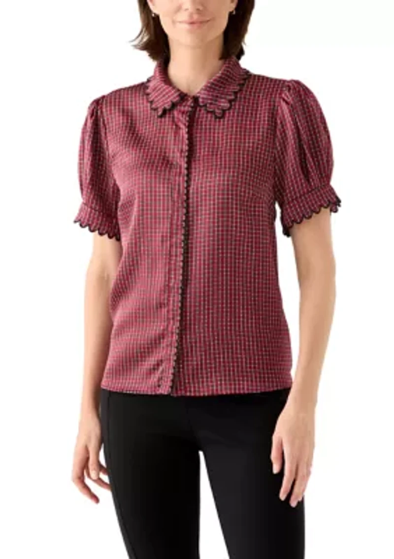 Women's Short Sleeve Geo Button Front Blouse