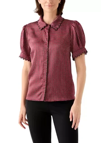 Women's Short Sleeve Geo Button Front Blouse