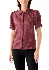 Women's Short Sleeve Geo Button Front Blouse