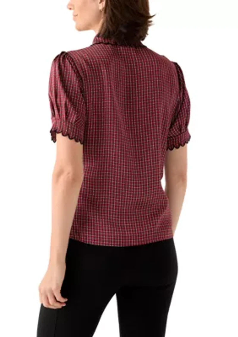 Women's Short Sleeve Geo Button Front Blouse