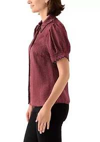 Women's Short Sleeve Geo Button Front Blouse