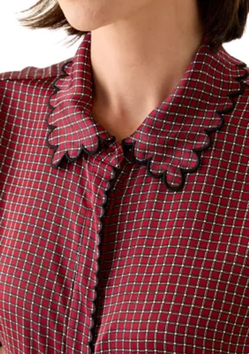 Women's Short Sleeve Geo Button Front Blouse