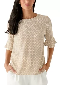 Women's Ruffle Sleeve Geometric Print Blouse