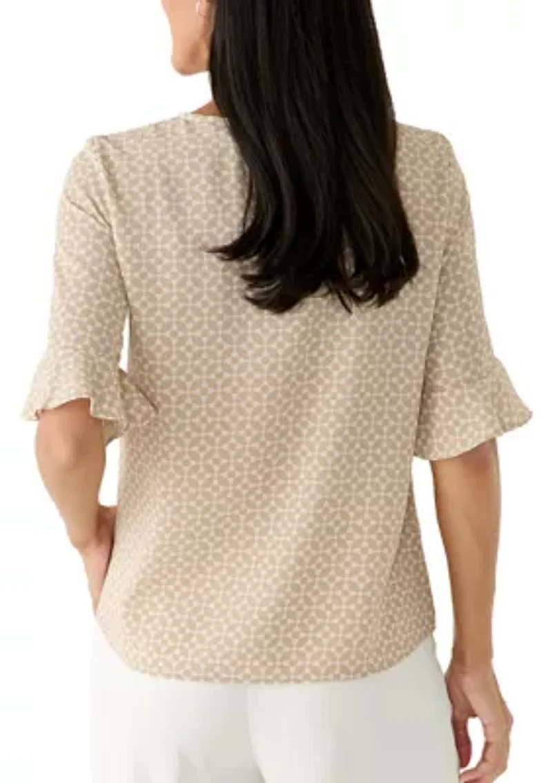 Women's Ruffle Sleeve Geometric Print Blouse