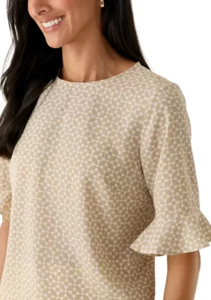 Women's Ruffle Sleeve Geometric Print Blouse