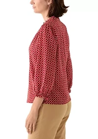 Women's 3/4 Sleeve Printed Split Neck Blouse with Button Front