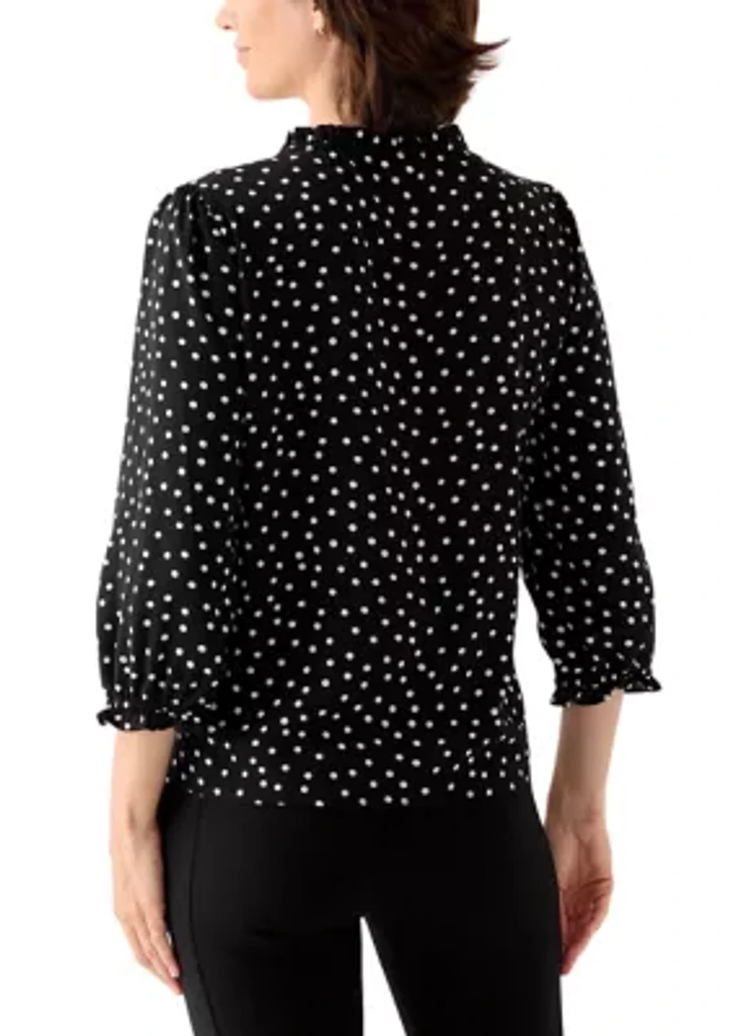 Women's 3/4 Sleeve Printed Split Neck Blouse with Button Front