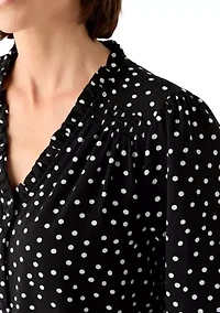 Women's 3/4 Sleeve Printed Split Neck Blouse with Button Front