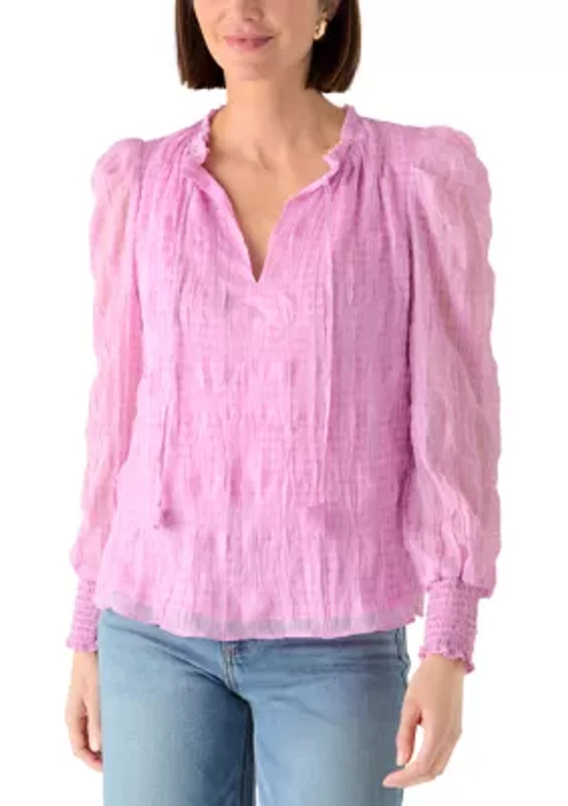 Women's Long Puff Sleeve Bow Blouse