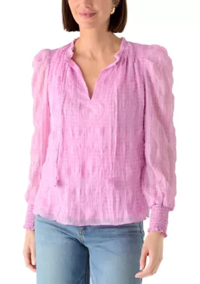 Women's Long Puff Sleeve Bow Blouse