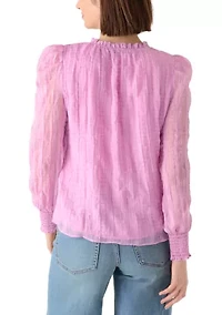 Women's Long Puff Sleeve Bow Blouse