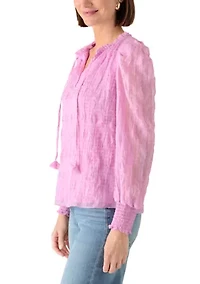 Women's Long Puff Sleeve Bow Blouse