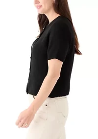 Women's Short Sleeve Bling Bow Button Cardigan