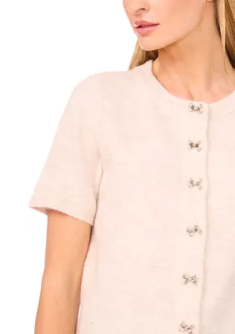 Women's Short Sleeve Bling Bow Button Cardigan