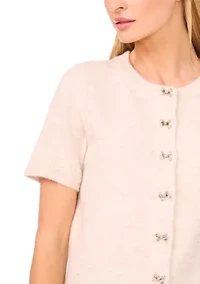 Women's Short Sleeve Bling Bow Button Cardigan