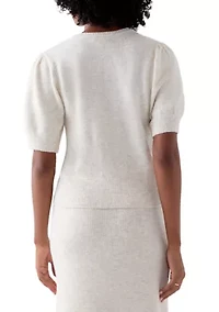 Women's Puff Short Sleeve Floral Sweater