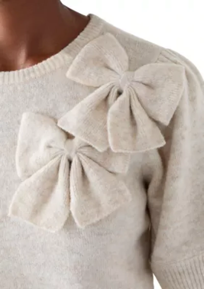 Women's Puff Short Sleeve Floral Sweater