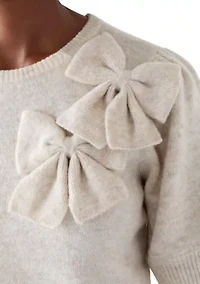 Women's Puff Short Sleeve Floral Sweater
