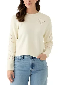 Women's Long Sleeve Lace Bow Sweater