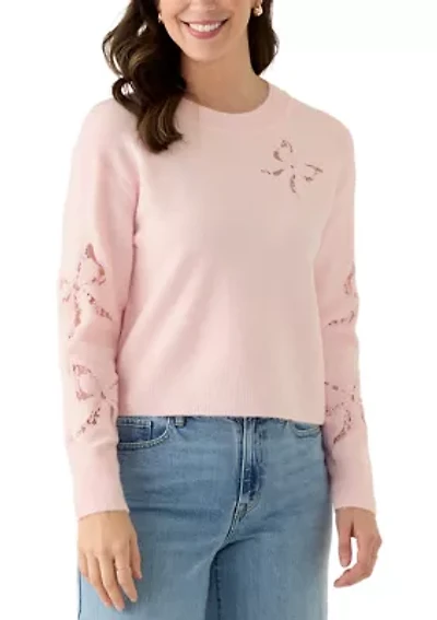 Women's Long Sleeve Lace Bow Sweater