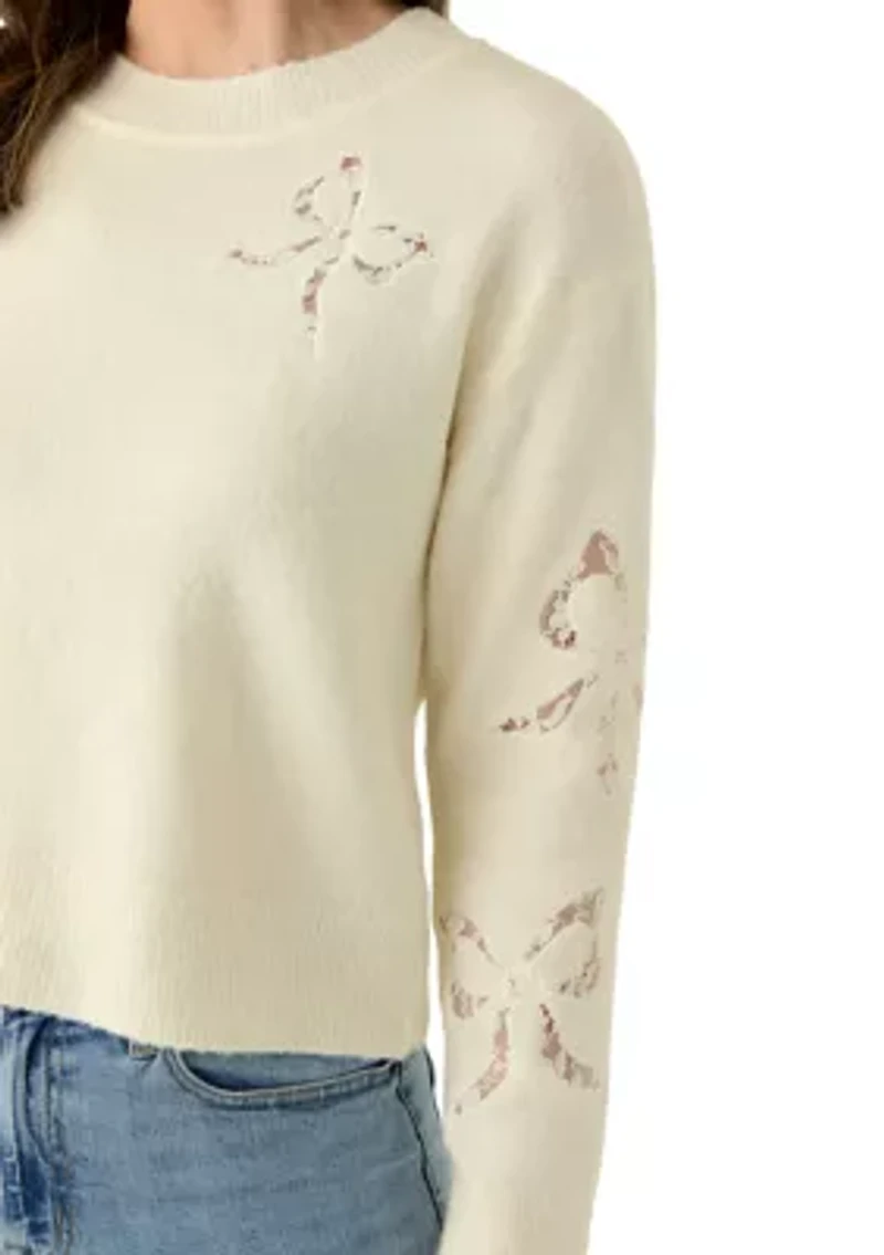 Women's Long Sleeve Lace Bow Sweater