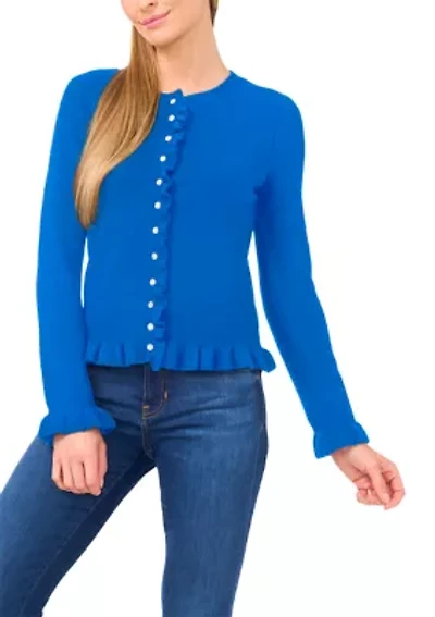 Women's Long Sleeve Ruffle Trim Cardigan Sweater