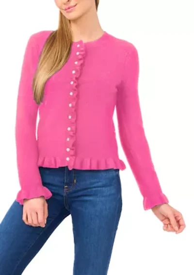 Women's Long Sleeve Ruffle Trim Cardigan Sweater