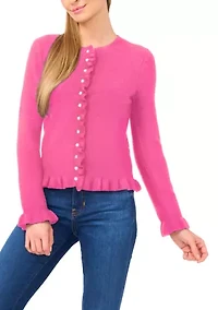Women's Long Sleeve Ruffle Trim Cardigan Sweater