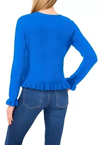 Women's Long Sleeve Ruffle Trim Cardigan Sweater