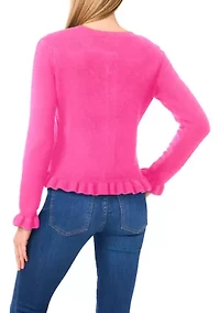 Women's Long Sleeve Ruffle Trim Cardigan Sweater