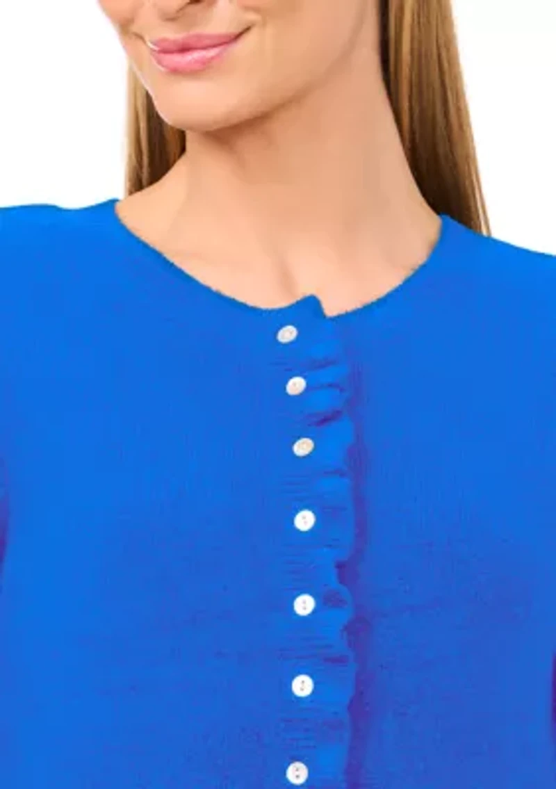 Women's Long Sleeve Ruffle Trim Cardigan Sweater