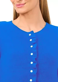 Women's Long Sleeve Ruffle Trim Cardigan Sweater