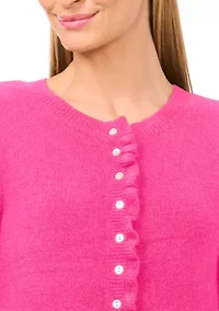 Women's Long Sleeve Ruffle Trim Cardigan Sweater