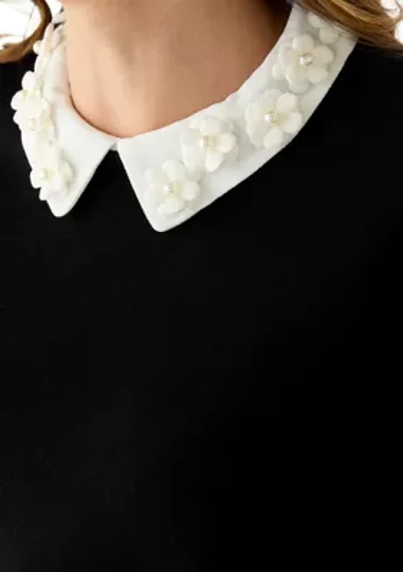 Women's Long Sleeve Woven Collar Cuffed Sweater