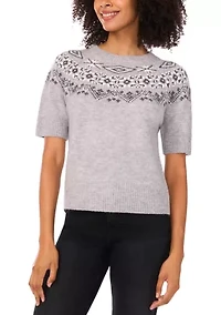 Women's Short Sleeve Fairisle Embroidered Sweater